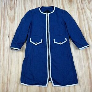 Allegri Women's Collarless Front Zip Jacket Dress Duster Coat Blue Size 36